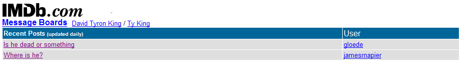 IMDB message board for Ty King